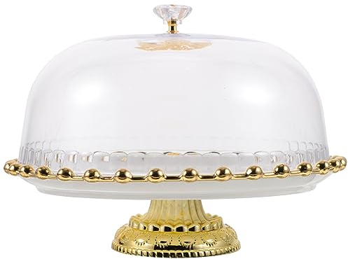 YARNOW Tortenplatte Keramik Mit Kuppeldeckel Tortenplatte Auf Fuß Mit Glasdeckel Mit Kuppel Für Salatdessert Weiß
