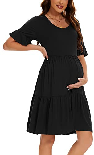 Smallshow Vestiti Premaman Estivi Abito Vestito Elegante Premaman Donna Black L