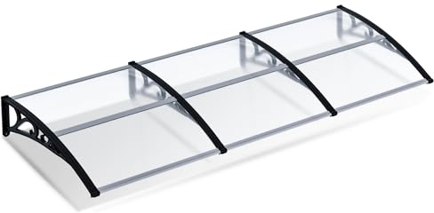 Ansobea Auvent pour porte d'entrée 100 x 300 cm, auvent de porte d'entrée en aluminium et polycarbonate, auvent arqué transparent, auvent de pupitre, protège de la pluie, de la neige et des rayons UV