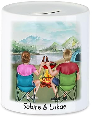 Kiddle-Design Camping Spardose Pärchen Paar Zelten Wohnmobil Womo Van Camper Wohnwagen Personalisiert Geschenk für Camper mit Name