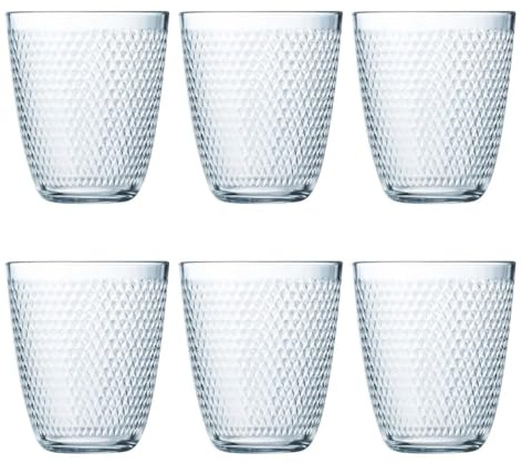 Luminarc Set de 6 vasos altos Concepto Pampille de vidrio 31 cl | Transparente, Vidrio, formato alto, acabado con relieve, 6 piezas
