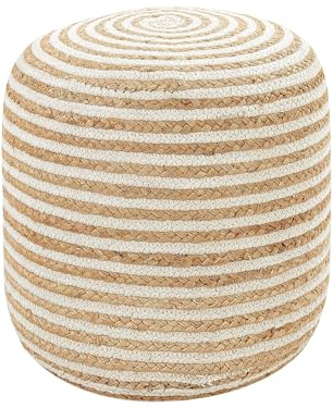 Boho Flätad Rund Puff Jute Vardagsrum Sovrum 40 x 40 x 40 cm Beige Sittpuff med Vita Ränder Resafa