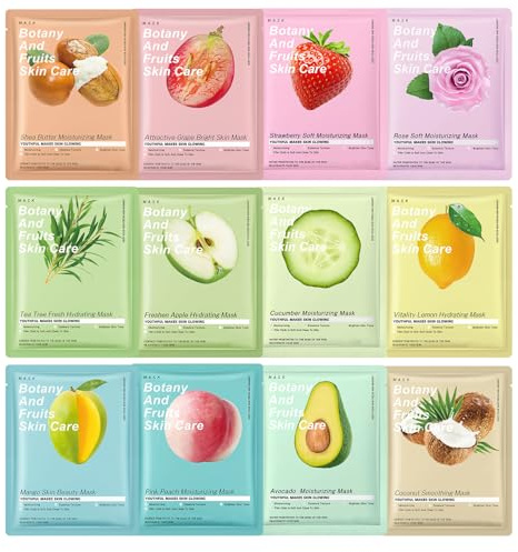 Katslyn 12PCS Face Masks Skincare Set,Daily Care Face Sheet Mask,Organic Face Mask Set,Hydrating&Soothing Facial Mask,Face Masks Beauty,Hydrating,Moisturizing,Soothing and Repairing,for All Skin Types