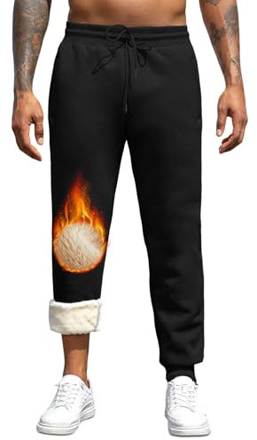 Pantalon Polaire Homme Jogging Hiver Chaud Thermique Coton Sport Pantalons Ample Large Grande Taille Bas de Survêtement Homme L Legging Noir