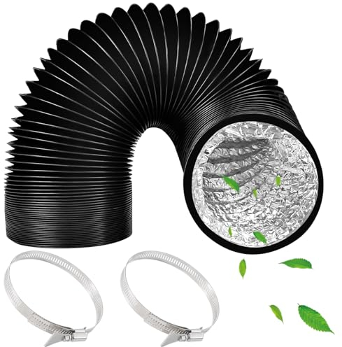 ComPDCVD Manguera de ventilación de PVC de 150 mm 3m Negro Tubo Flexible de Salida con 2 Abrazaderas y Cinta de película de aluminio Manguera de Aire para Extractor de Aire Climatización Secadora