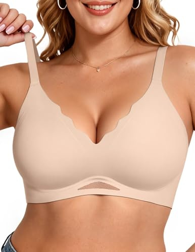 Vertvie Seamless Jelly Bras for Women No Underwire Supportive, Nude, L