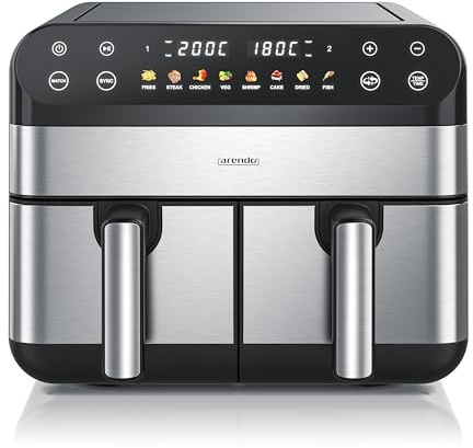 Arendo - Heißluftfritteuse 9L mit 2 Kammern - XXL Kapazität 2 Fächer – Airfryer Backofen - 8 Programme – Touchscreen - 3D Umluftsystem - Antihaftbeschichtung - spülmaschinenfeste Körbe