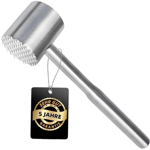 ALYBSOO Attendrisseur de Viande INOX - Passe au Lave-Vaisselle - Marteau Viande Double Face - Attendrisseur pour Steak, Bœuf, Poulet et Porc - Outil de Cuisine avec Garantie de 5 Ans (Droit)