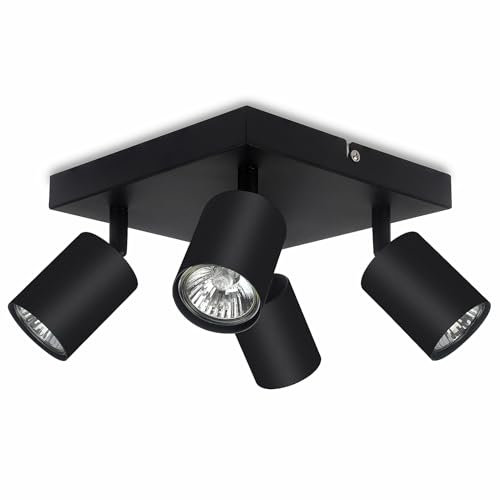 ROMKE Square Black 4 Way Adjustable Ceiling Spotlight, ‎Modern GU10 LED Ceiling Light Rotatable for Bedroom, Living Room and Kitchen, GU10 Bulb Not Included