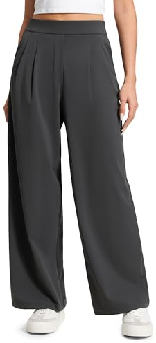 CRZ YOGA 4-Way Stretch Pantalones Pierna Ancha 75cm | Casual, Antiarrugas, Pliegues Frontales, Cordón Interno, Bolsillos, Pantalón de Vestir para Mujer