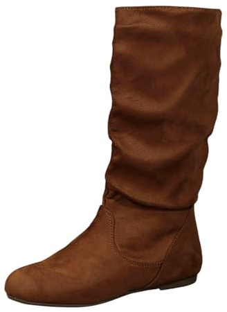 Botines para mujer de ante con pliegues, estilo británico, botines medianos con suela plana, marrón, 38 EU