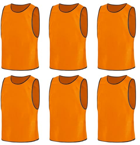 BSBUY Fussballtraining Leibchen Fubball Erwachsene 6 Set Herren Mesh Trimmage Trainingsleibchen Fußball Trainingsweste Sport Markierungshemd Westen Fussball Volleyball Basketball Teamtraining L,Orange