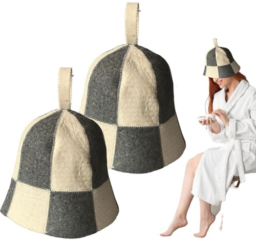 CAKEEYUM 2Pcs Sauna Hat Wool Felt Sauna Cap for Men and Women, Eco-Friendly Insulating Headgear for Spa, Steam Room, Bathhouse Hat, Cap, for Women, for Men, Wool, H