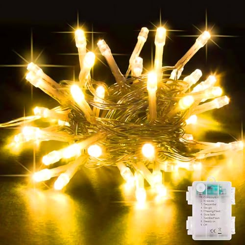 SENTAIMAO Fairy Lights,5M/50 LED Battery Operated String Lights for Indoor Outdoor Bedroom Lighting, Wedding Decor, Party, Garden, Christmas, Tree Decoration(Warm White, 2-Pack)
