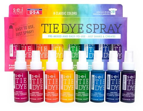SEI 8 Pack Classic Tie Dye Spray Kit, Tye Dye Kits for Large Groups, Pre-Mixed Water Based Fabric Dye, Spray Bottle Included, Spray Paint for Clothes