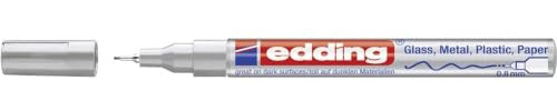 edding 780 gloss paint marker - silver - 1 paint marker - extra-fine round nib 0.8 mm - paint pen for glass, pebbles, wood, plastic, paper - waterproof, high coverage