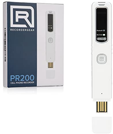 RecorderGear PR200 Bluetooth mobiltelefon samtal inspelningsenhet, iPhone och Android mobilinspelare, spela in röst/möten/memon