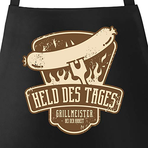 MoonWorks Grill-Schürze für Männer Held das Tages Grillemeister Spruch Grillen Wurst Würstchen Baumwolle schwarz unisize