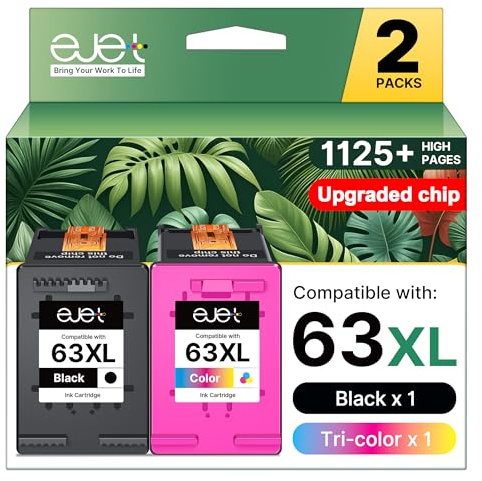 63XL Ink Cartridge Combo Pack Replacement for HP 63 Ink 63XL Ink Cartridges Black and Color for OfficeJet 3830 4650 5255 5258 4655 4652 3833 Envy 4520 4512 DeskJet 1112 3630 (1 Black,1 Tri-Color)
