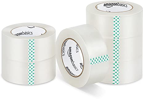 Amazon Basics Transport- und Packband, 4,77 cm Breite x 99,6 m, Transparent, 6 stück, 1er-Pack, Durchsichtig, Weiß