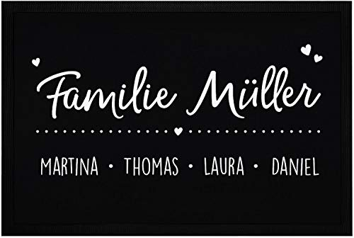 SpecialMe® Fußmatte mit Namen Familie Vornamen Familienname Herzen personalisiert rutschfest & waschbar weiß 60x40cm