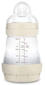 MAM Anti-Colic Bottle, Newborn, 0-2 Months, 160 ml, with 1 Slow Flow Silicone Teat of Easy Acceptance, Self-Sterilizable and Easy to Clean, Easy Start Anti-Colic, Neutral Matt, Pack 1pc