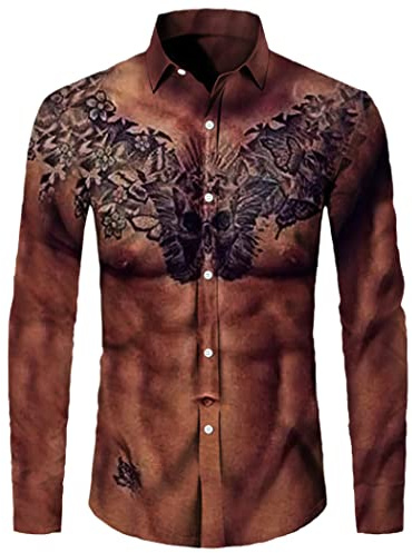 WEGUKRI La camisa fresca de los botones de la impresión del modelo 3D del músculo, los hombres imprimieron los tops largos de, Color 2, 4XL