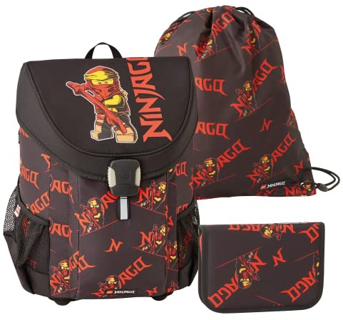 SKANDO BAGS LEGO® NINJAGO® Schulrucksack Jungen Set Red – 3-teiliges Schulranzen Jungen 1. Klasse Set mit Rucksack, Federmäppchen Junge & Turnbeutel – leicht & reflektierend