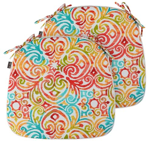 FUNHOME Outdoor Chair Cushions Set of 2, Water-Repellent Patio Seat Cushions D16xW17 Inch, All Weather Patio Chair Pads with Tie, Patio Cushions for Furniture Garden Home Decoration, Corinthian Dapple