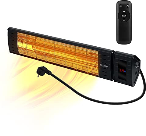 Mi-Heat chauffage infrarouge radiant de terrasse WIH-2300R, 2300 watts, 4 niveaux de chauffage, télécommande, boîtier métallique, IP65 Outdoor