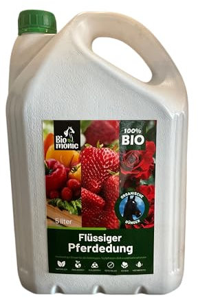 Biomonic Pferdemist - 100% Natürliches Zertifiziertes Produkt - Universeller Dünger für Grünpflanzen, Blühpflanzen, Obst, Gemüse, in der Landwirtschaft - Dünger für Gemüse 5l