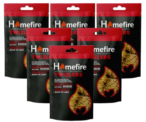 Homefire Natural Odourless Wood Wool Firelighters for Wood Burners, Open Fires, Multi-fuel Stoves and Pizza Ovens (6 Packs)