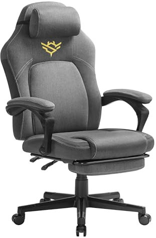 SONGMICS HOME Gaming-Stuhl, ergonomischer Computerstuhl mit Fußstütze, Bürostuhl, Drehstuhl mit Kopfkissen, Baumwoll-Leinen-Mischgewebe, höhenverstellbar, Taubengrau OBG072G01