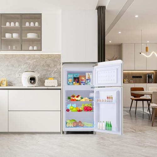 Sweiko Réfrigérateur vintage, réfrigérateur à double porte supérieure et inférieure, volume total 72 litres, volume du congélateur 21 litres[Classe énergétique E] (White)