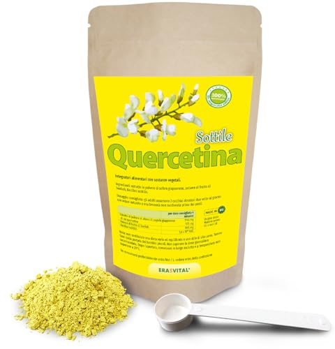 Quercetina Subtilis en polvo con acompañantes importantes - Baobab Fruta en polvo (un buen proveedor de vitamina C) y Bacillus Subtilis (para el equilibrio de la microflora intestinal). Vegano (500 g