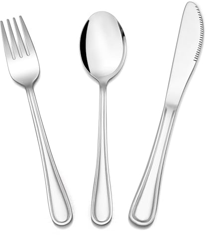 Herogo Childrens Cutlery Set, 18 Pieces Stainless Steel Kids Cutlery Set, Mirror Polished Children Toddler Flatware Set Include Spoons, Forks, Knives, Elegant Handle & Smooth Edge, Dishwasher Safe