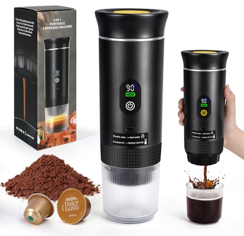 SOPPY Kapselmaschine Camping Kaffeemaschine Selbsterhitzung Mini Kaffeemaschine,für gemahlenem Kaffee& Kaffeekapseln, Schwarz