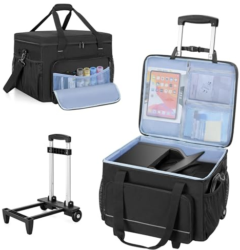 Yarwo Rolling Printer Case Compatible with Brother/HP Laser Printer, Padded Printer Travel Bag with Hard Bottom, Detachable Wheels and Divider, Rolling Crate on Wheels for Paper and Office Supplies