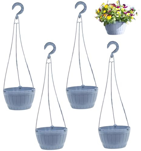 ptumcial 4 cestini sospesi per piante fioriera sospesa in plastica per interni con fori di drenaggio e gancio per piante giardino esterno balcone prato patio casa ufficio grigio