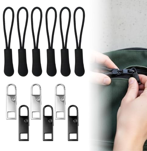 Tirante cerniera lampo ricambio 12 pezzi, cursore zip metallo e nylon universale, kit riparazione cerniera lampo zaino valigia giacca scarpe, accessorio zip sostituzione senza attrezzi