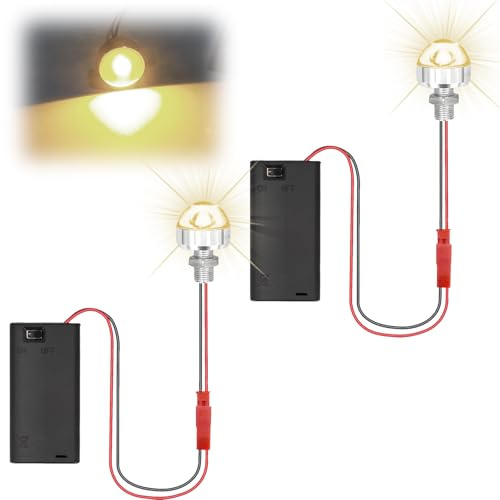 YOUYIKE 2 stycken mini LED-ljus, gör-det-själv dockhusbelysning med AA-batterihållare och strömbrytare, mikroLED, liten krubblampa för LED-modelltillverkning, tomt, mikrohus, miniatyrmuseum (2 vit)