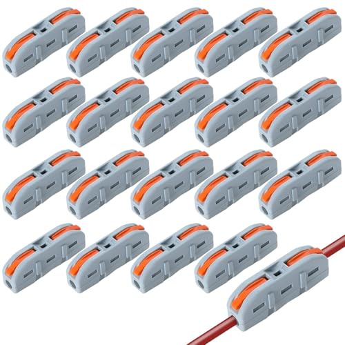 WUMZIRA 20 Piezas Conectores Eléctricos Rápidos con Orificio de Montaje, Empalmes Cables Eléctricos de Palanca 1 Entrada 1 Salida, Clemas Eléctricas para Cables Flexibles y Rígidos 28-12 AWG, Naranja