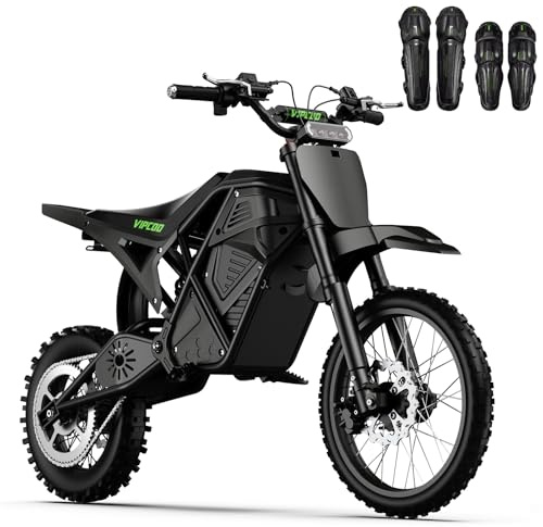 VIPCOO H3 Electric Dirt Bike, 3500W 48V 23AH Battery Max 40MPH, 45 Miles Range Dirt Bike Electric, 14/12 Tire Hydraulic Brakes and Full Suspension E Dirt Bike for Teens & Adults, with Knee Pad