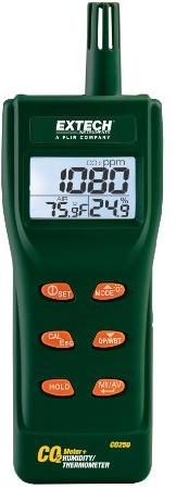 Extech CO250 Portable Indoor Air Quality CO2 Meter with Datalogger - Carbon Dioxide, Temperature, Humidity, Dew Point, Wet Bulb, NDIR Sensor, 99 Record Storage, Large LCD Display