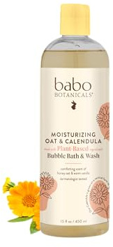 Babo Botanicals Moisturizing Plant-Based 2-in-1 Bubble Bath & Wash - with Organic Calendula & Natural Oat Milk - For Babies, Kids & Adults with Sensitive Skin - Hypoallergenic & Vegan - 15 oz