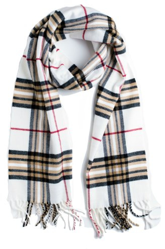 Plum Feathers Super Soft Luxurious Winter Scarf (Ivory Plaid)