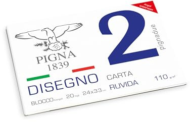 Pigna, PignaDue Bloc de dibujo con 4 esquinas, Formato 24x33 cm, 20 hojas 110 g/m², Perfecto para dibujar y esbozar, Papel rugoso, Pack 1 ud.