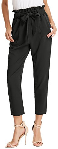 GRACE KARIN Black Pants Women's Business Casual Outfit Ruffle Tie Waist Pants with Pockets Black XL