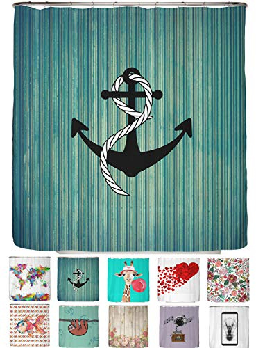 arteneur® - Anker - Anti-Schimmel Duschvorhang 180x200 - Recycelt mit Öko-Tex Standard 100 - Beschwerter Saum, Blickdicht, Wasserdicht, Waschbar, 12 Ringe & E-Book mit Reinigungs-Tipps