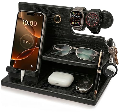TESLYAR Soporte de Carga para teléfonos móviles Llaves Carteras y Relojes Hombres Seres Queridos ya Sea por su Aniversariodía Festivo Regalo Padre Dia del Padre Regalos (Negro)